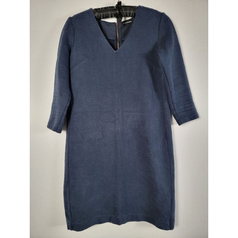 Club Monaco Womens Textured Navy Dress With 3/4 Sleeves & Back Zip